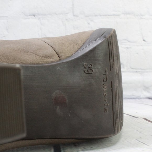 Tamaris Gray Leather Mary Jane Shoes Heels Pumps Shoes Size 39 US 9 - Picture 8 of 9